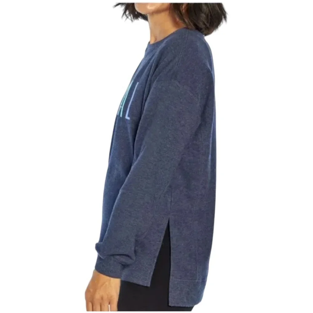 Wildfox NWT Navy Statement “Social” Sweatshirt Side Slits Drop Shoulder Size M - Picture 3 of 10